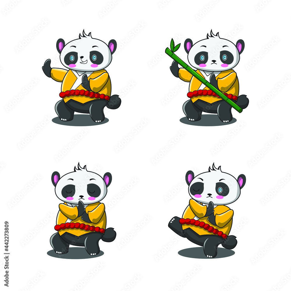 Illustration of cute panda vector design. Cute  panda cartoon set bundle