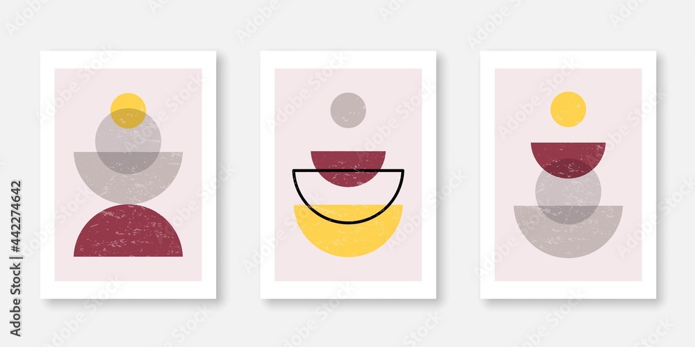 Vector Modern Minimalist Prints Set. Abstract Aesthetic Poster in Boho or Bohemian Contemporary Style for Wall Art, Prints, Interior Decoration, Banner. 
