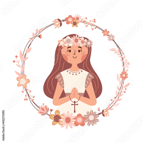 Little girl first communion day religious catholic celebration