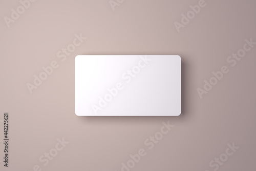 Realistic rounded corners floating business branding card mockup with shadows for graphic design template. Blank credit card mockup over a neutral background. 3D rendering