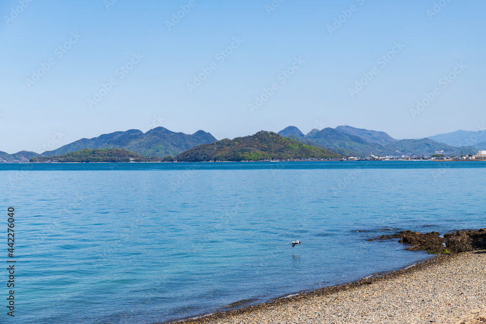 Landscape of coast and islands in the seto inland sea , view from shonai peninsula , mitoyo city, kagawa, shikoku, japan