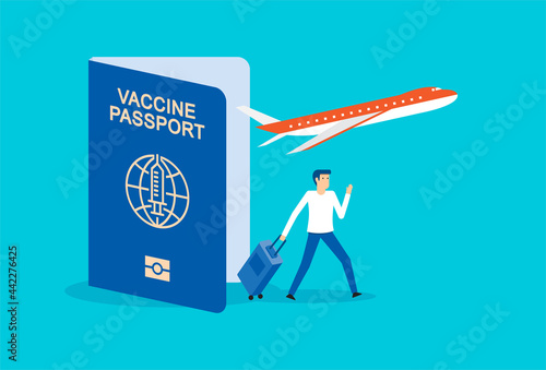 Man travel with vaccine coronavirus COVID-19 passport