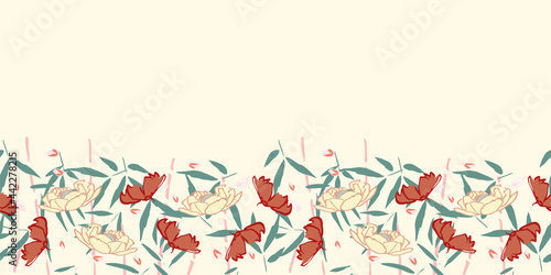 Bamboo Flower Frame Border Seamless Pattern