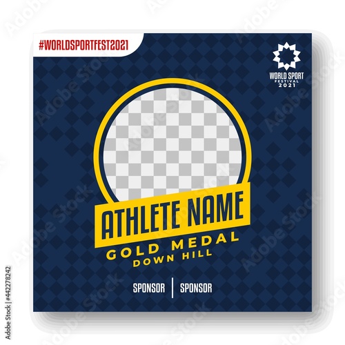social media template for world sports festival. olympic gold medalist vector template.