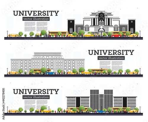 University Campus Set. Study Banners Isolated on White. Students Go to the Main Building of University.