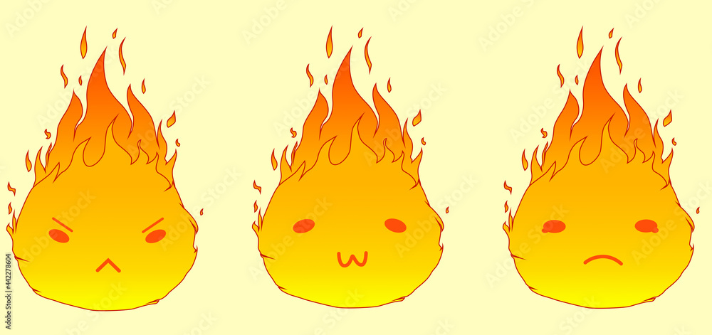 cute little fire illustration with three different expressions, featuring bright and warm colors, this illustration you can use as a sticker, emoji, game UI or website, etc. cute little fire illustration with three different expressions, featuring bright and warm colors, this illustration you can use as a sticker, emoji, game UI or website, etc.