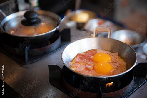 Cooking Pan Fried Egg with Toppings