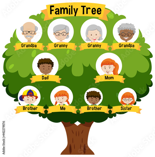 Diagram showing three generation family tree
