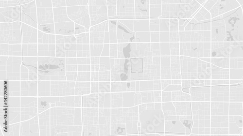White and light grey Beijing City area vector background map, streets and water cartography illustration.