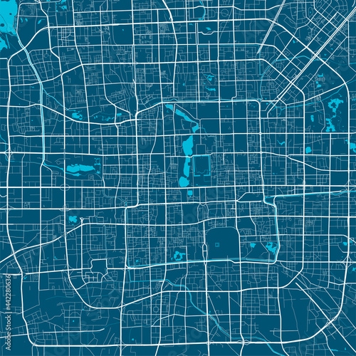 Detailed map of Beijing city, linear print map. Cityscape panorama.