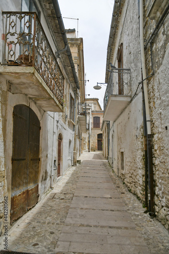 Bovino  Italy  06 23 2021. A narrow street among the old houses of a medieval town with a Mediterranean style in the Puglia region.