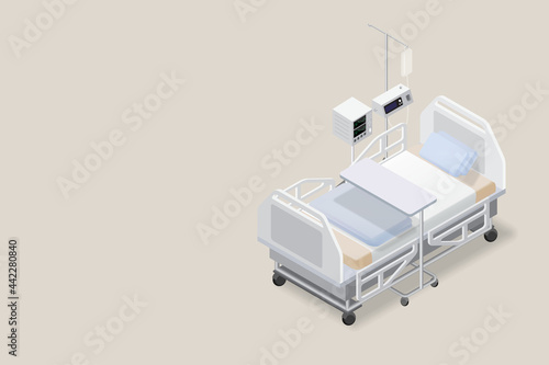Isometric hospital bed that are ready to treat infected people with heart rate monitor and high flow oxygen machine Supporting patients from the epidemic of COVID-19 or corona virus 