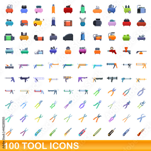 100 tool icons set. Cartoon illustration of 100 tool icons vector set isolated on white background