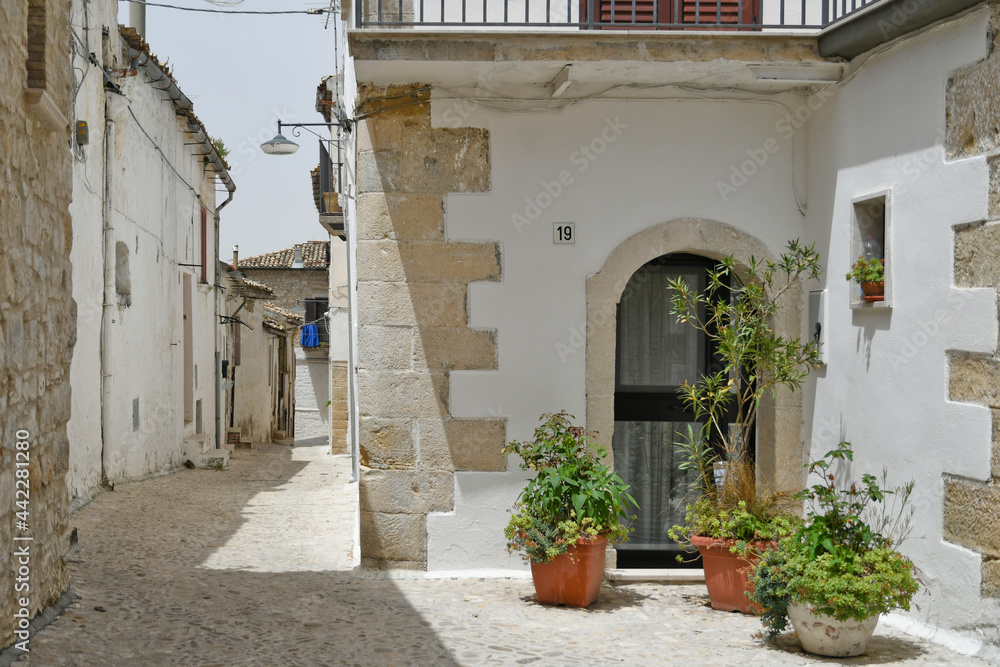 Obraz premium Bovino, Italy, June 23, 2021. A narrow street among the old houses of a medieval village in southern Italy.