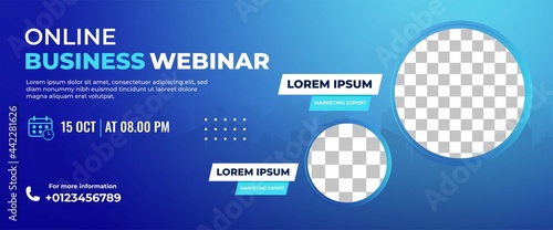 Online webinar horizontal template banner design. Modern banner design with place for the photo. Usable for banner, cover, and header.
