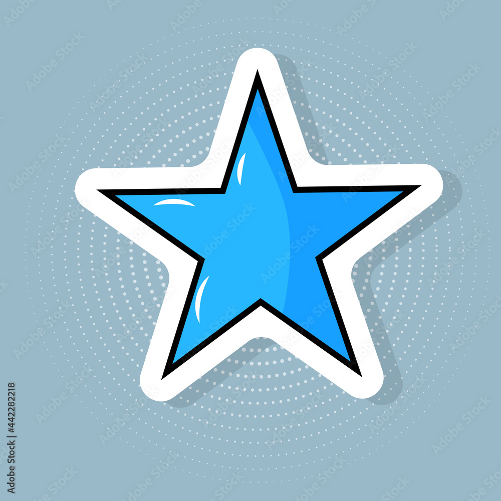 Obraz premium Sticker of a cute cartoon blue star in pop art style. Vector illustration.