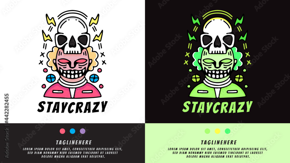 crazy clown with skull hat in hype style. illustration for t shirt, poster, logo, sticker, or apparel merchandise.