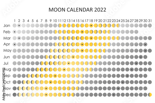 2022 Moon calendar. Astrological calendar design. planner. Place for stickers. Month cycle planner mockup. Isolated black and white background