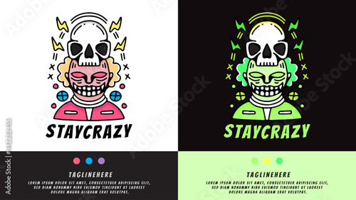 crazy clown with skull hat in hype style. illustration for t shirt, poster, logo, sticker, or apparel merchandise.