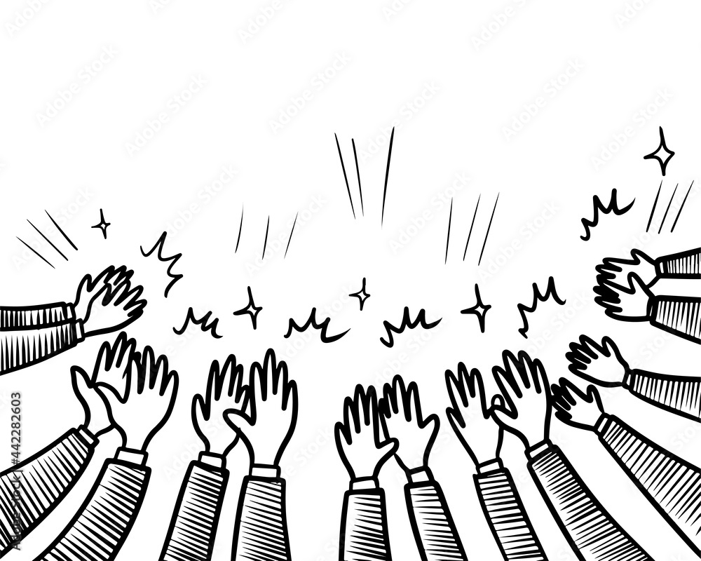 Hand Drawn sketch style of applause, thumbs up gesture. Human hands clapping ovation. on doodle style, vector illustration. Hand Drawn sketch style of applause, thumbs up gesture. Human hands clapping ovation. on doodle style, vector illustration.