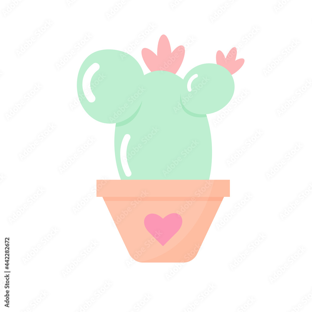 Cactus in a pot in delicate pastel colors. Vector flat design isolated on white background. Cactus in a pot in delicate pastel colors. Vector flat design isolated on white background.