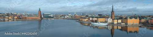 Panorama of the central part of modern Stockholm on a March afternoon