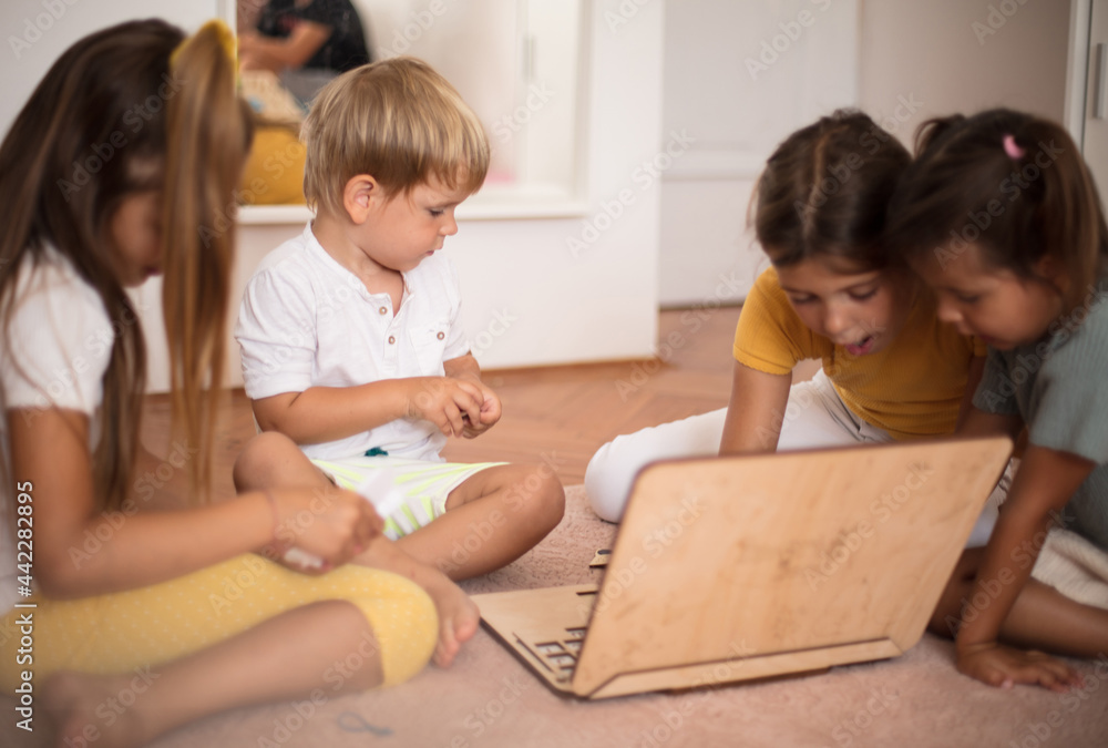Large group of kids playing interactive games. Large group of kids playing interactive games.