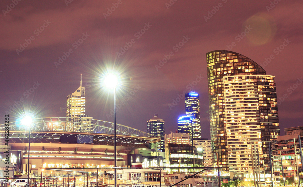 Glowing night view of Melbourne, Australia. Glowing night view of Melbourne, Australia.