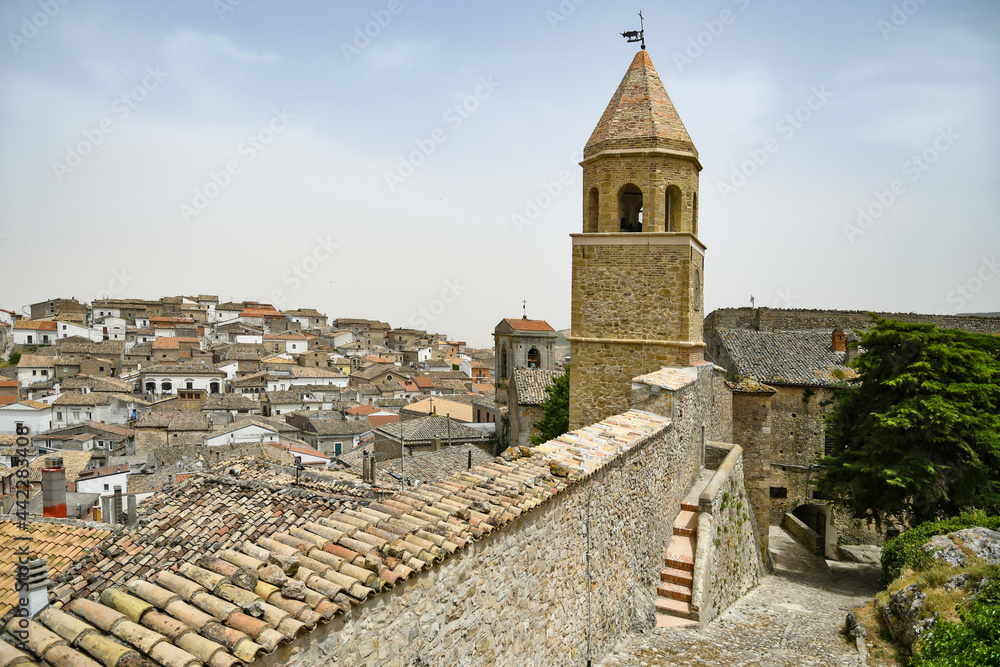 Bovino, Italy, 06/23/2021. Panorama of the medieval town in the Puglia region.
