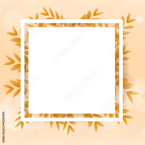 Autumn leaves frame with paper for text isolated on orange with bokeh  background. illustration Vector EPS 10