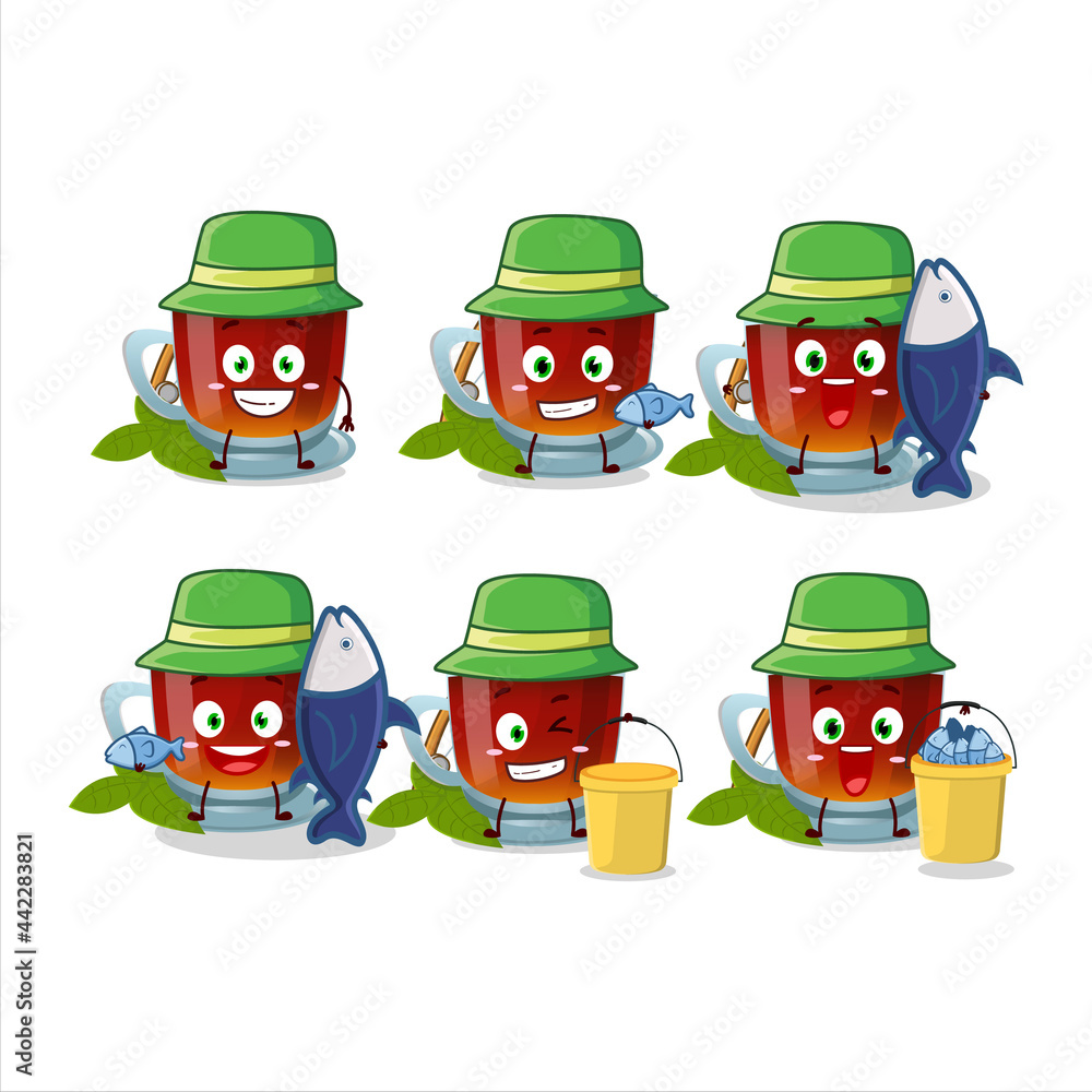 A fisherman mint tea cartoon picture catch a big fish A fisherman mint tea cartoon picture catch a big fish