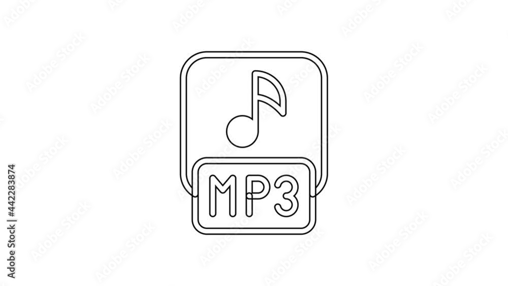 Black line MP3 file document. Download mp3 button icon isolated on white background. Mp3 music format sign. MP3 file symbol. 4K Video motion graphic animation Black line MP3 file document. Download mp3 button icon isolated on white background. Mp3 music format sign. MP3 file symbol. 4K Video motion graphic animation
