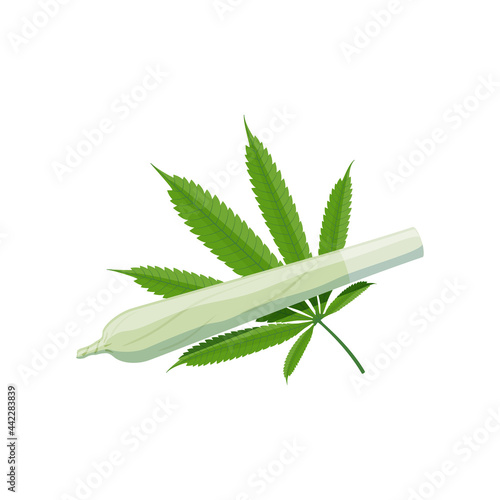 Joint of marijuana and hemp leaf. Vector illustration cartoon flat icon isolated on white background.