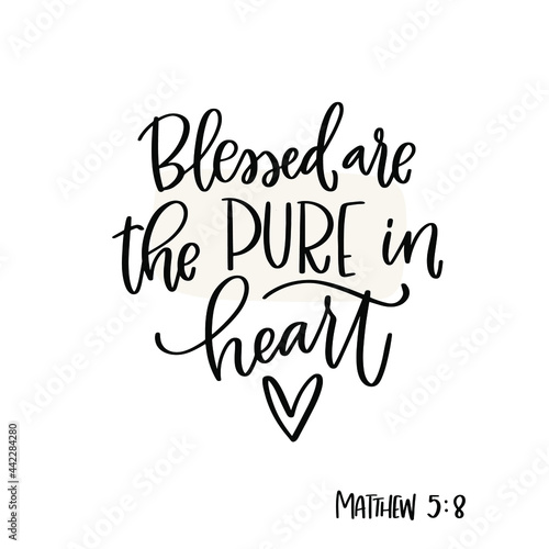 Matthew 5:8 Bible verse about kindness and purity. Blessed are the pure in heart calligraphy design, suitable for volunteers, helpers or to support relatives of people with intellectual disability photo