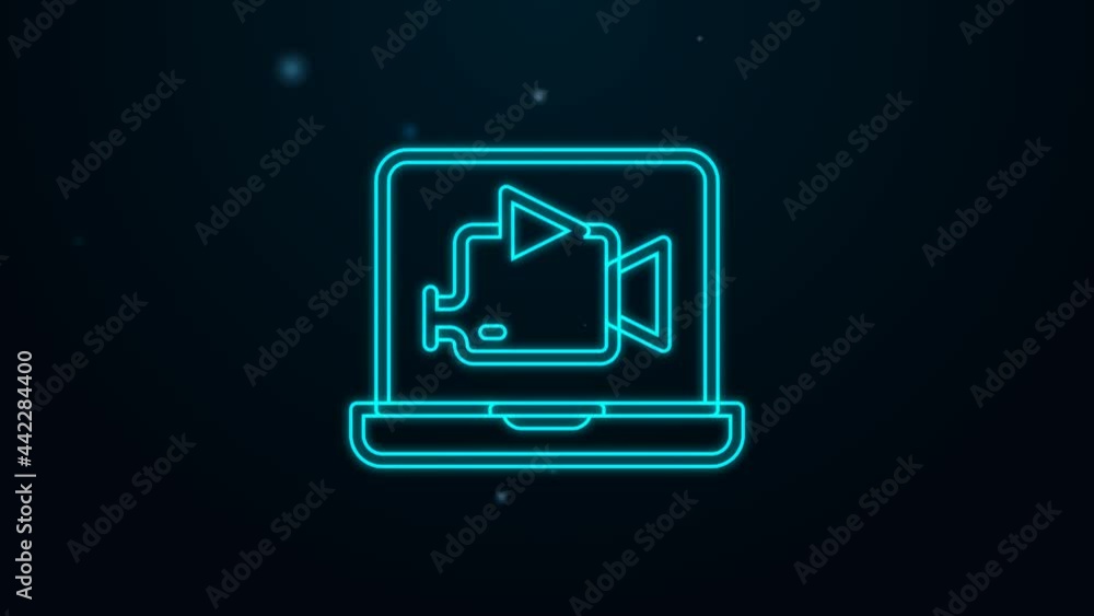 Glowing neon line Online play video icon isolated on black background. Film strip with play sign. 4K Video motion graphic animation Glowing neon line Online play video icon isolated on black background. Film strip with play sign. 4K Video motion graphic animation