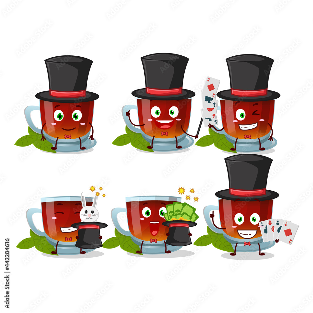 A mint tea Magician cartoon character perform on a stage A mint tea Magician cartoon character perform on a stage