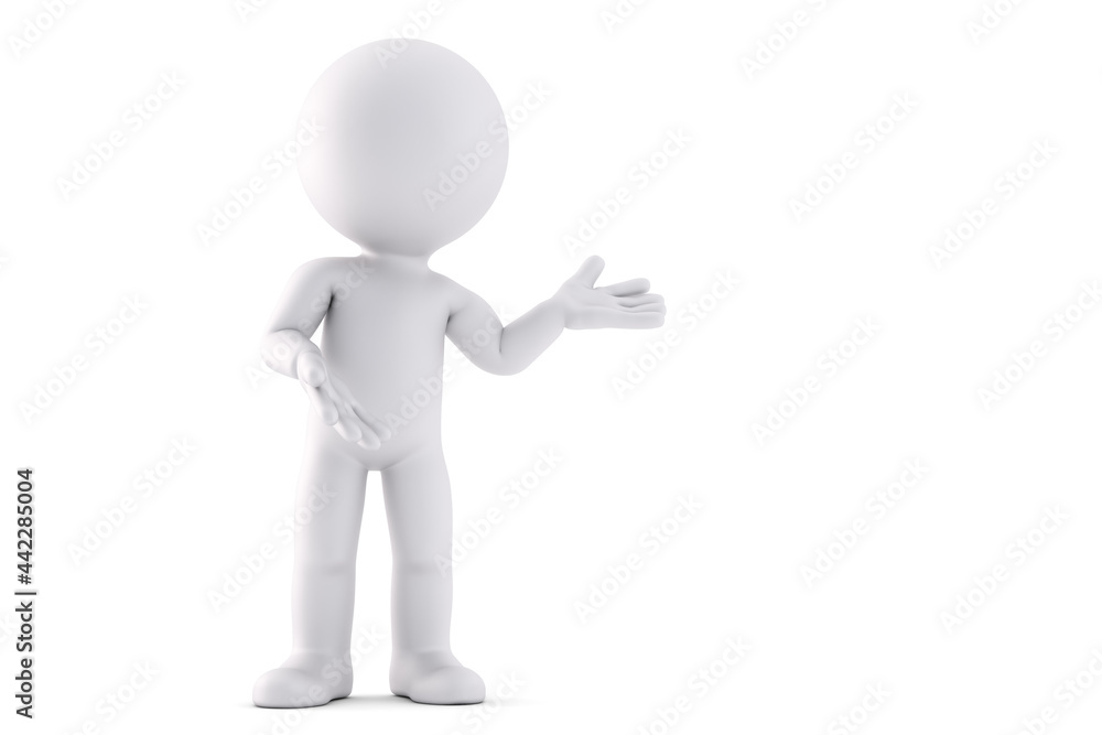 Man showing an invisible object. 3D illustration. Isolated Man showing an invisible object. 3D illustration. Isolated