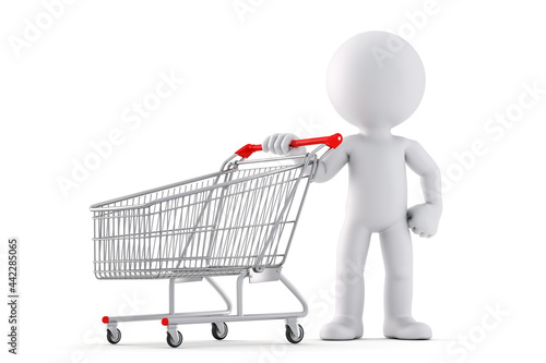 3d Man with shopping cart. Isolated © kirill_makarov