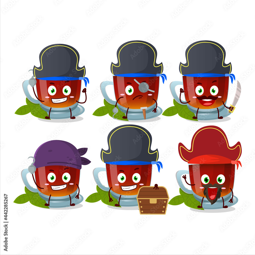 Cartoon character of mint tea with various pirates emoticons Cartoon character of mint tea with various pirates emoticons