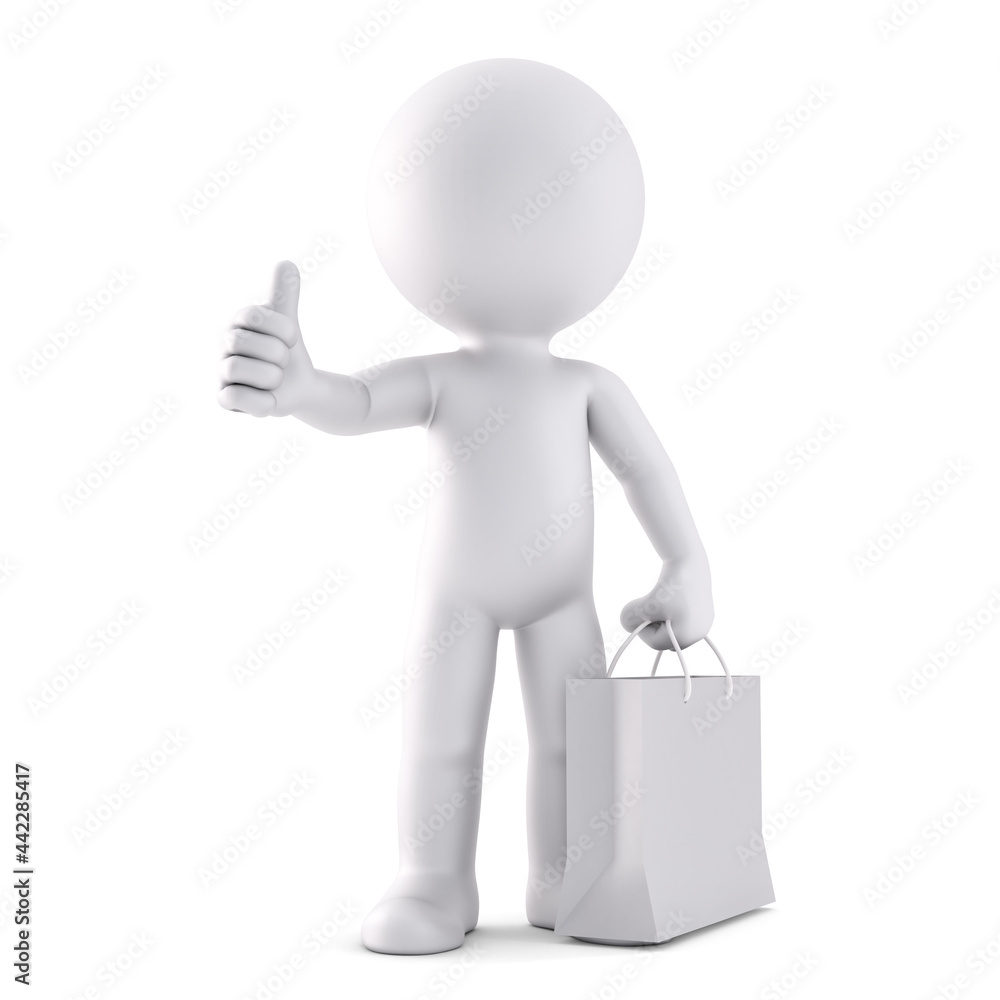 Man with shopping bag. 3D illustration. Isolated Man with shopping bag. 3D illustration. Isolated