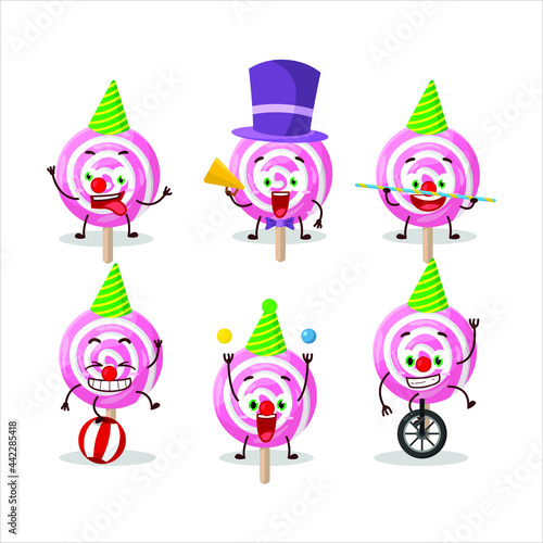 Cartoon character of lolipop spiral with various circus shows. Vector illustration