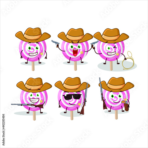 Cool cowboy lolipop spiral cartoon character with a cute hat. Vector illustration