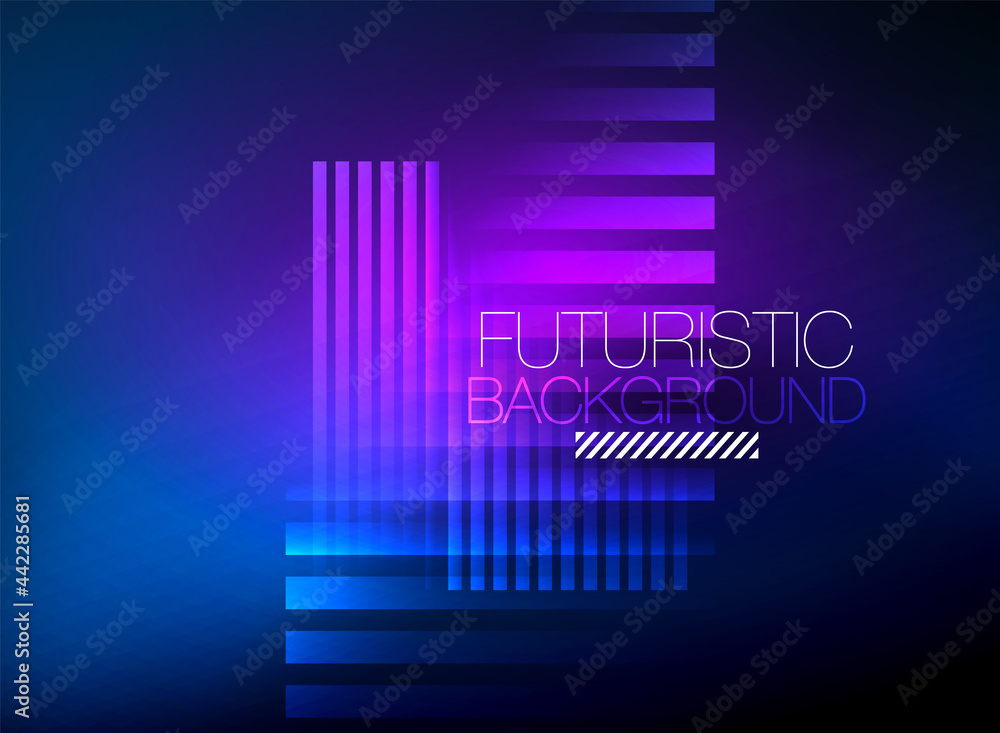 Fototapeta premium Bright neon color techno abstract background, shiny glowing neon lines in the dark background