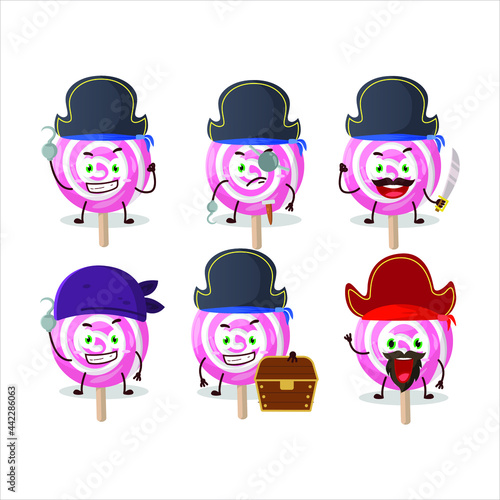 Cartoon character of lolipop spiral with various pirates  emoticons. Vector illustration