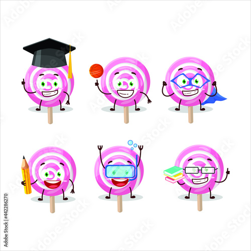 School student of lolipop spiral cartoon character with various expressions. Vector illustration