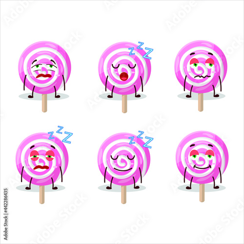 Cartoon character of lolipop spiral with sleepy expression. Vector illustration