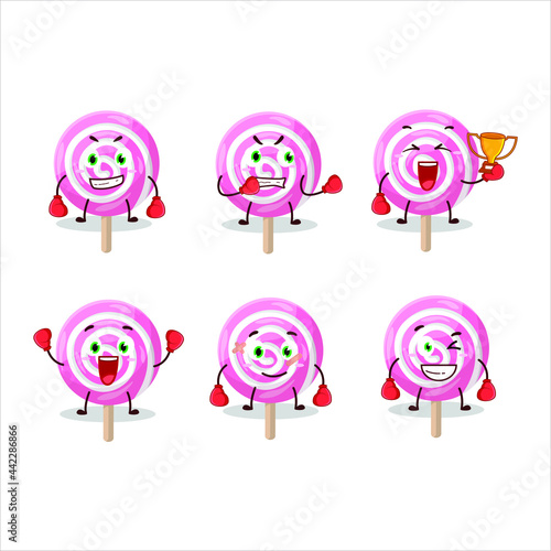 A sporty lolipop spiral boxing athlete cartoon mascot design. Vector illustration