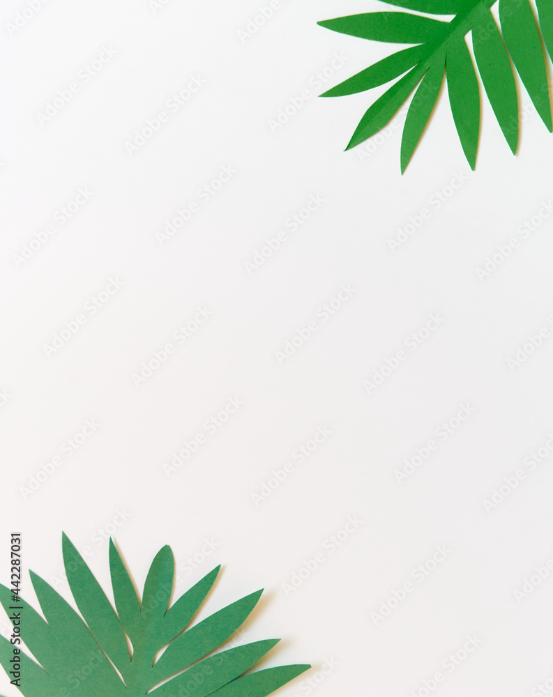 Fototapeta premium Summer background with colorful paper tropical leaves.