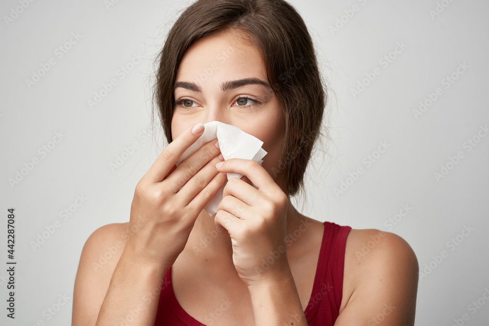 cold woman with headscarf runny nose health close-up cold woman with headscarf runny nose health close-up