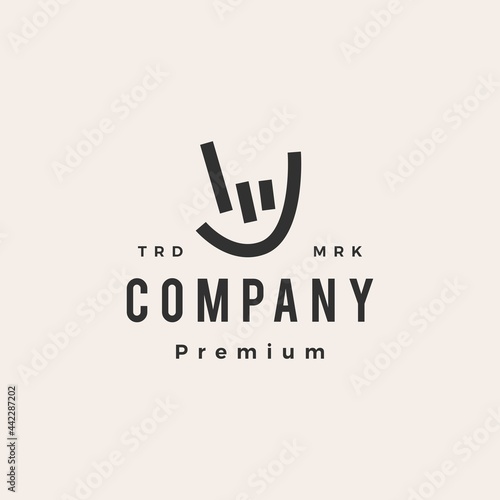 metal rock hand hipster vintage logo vector icon illustration